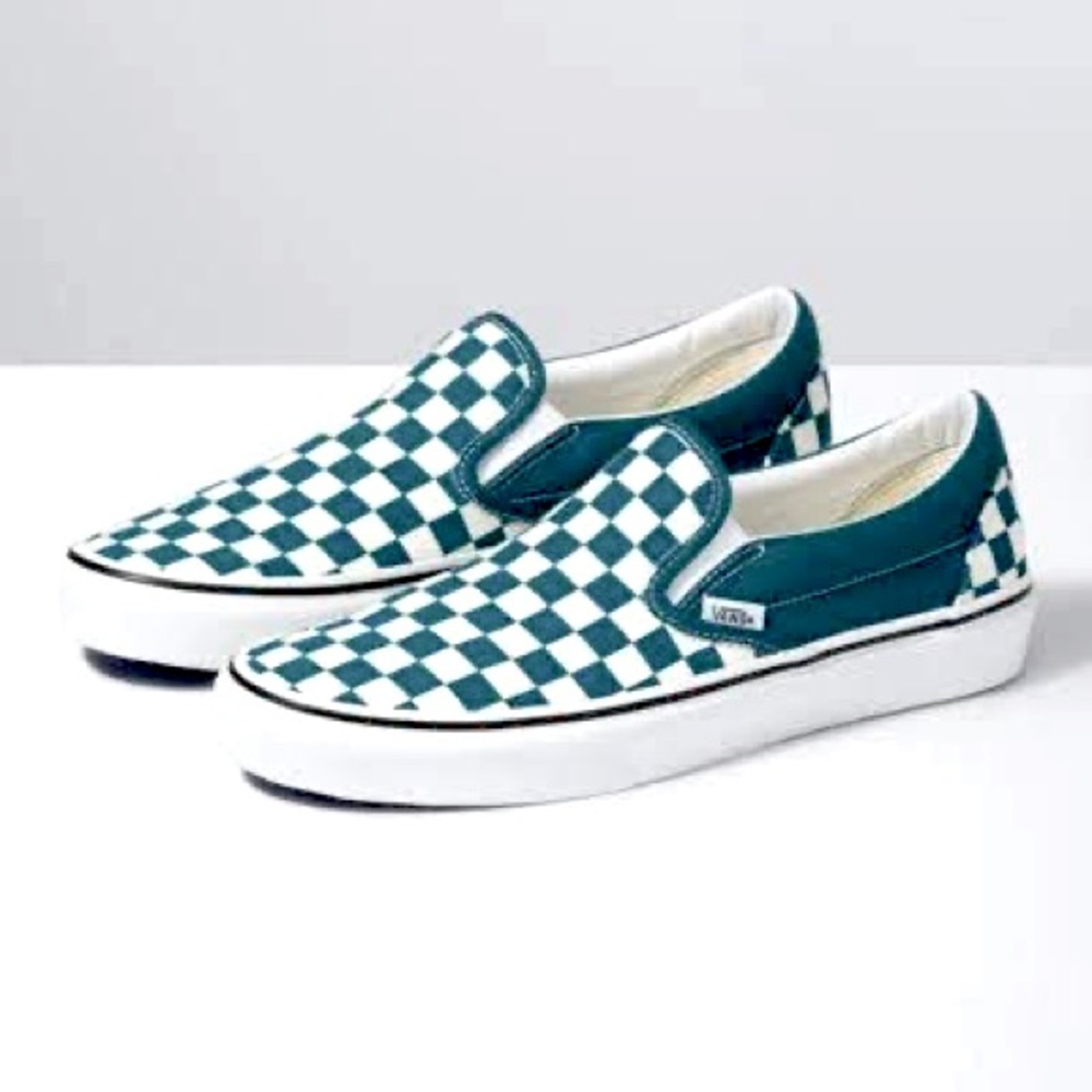 blue coral vans checkered slip ons new without tags